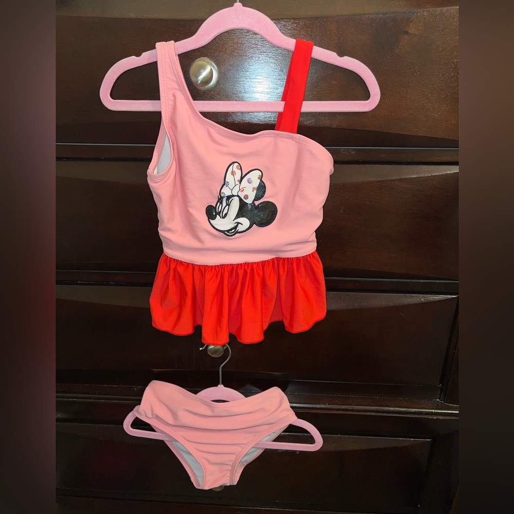 Disney Pink Swim Top with Red Ruffle Accent